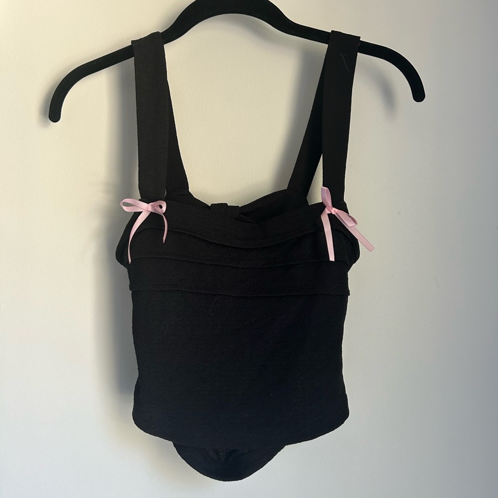 Black Crop Top with Pink Accents